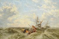 Stormy Seascape with Figures Being Rescued from Wreckage