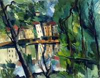 Landscape with Trees, Houses and Lake
