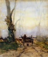 Man on a cart in the wood
