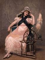 A Young Beauty at a Spinning Wheel