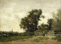 Landscape with a Peasant Girl feeding Chickens