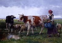 Peasant Woman with Cows and Sheep