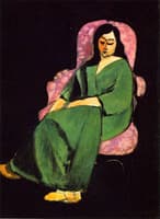 Laurette in a Green Robe. Black Background