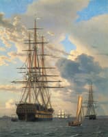 A Russian Manowar "Asow"and a Frigate Anchoring at Elsinore