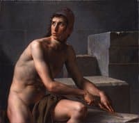 Study of a young marksman sharpening his arrow