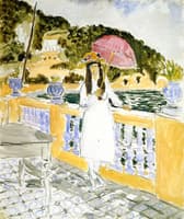 On the Terrace, Girl with Pink Umbrella