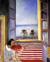 Young Woman Playing the violin in front of an Open Window