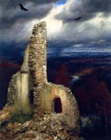 Ruined Castle with Two Circling Eagles