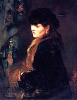 Lady in front of a Tapestry