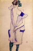 Standing Girl in a Blue Dress and Green Stockings, Back View