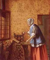 Woman weighing gold coin