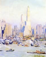Lower Manhattan View: One of a Pair of Paintings