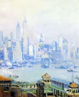 Lower Manhattan View: One of a Pair of Paintings