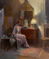 Elegant Lady Admiring a Sculpture