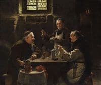 Three monks at Vespers meal