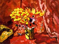 Bouquet of Flowers on a Red Background