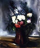 Vase with White and Red Flowers