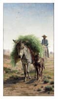 Southwestern scene with donkey loaded with harvest, and rider