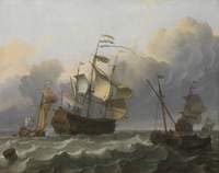 A Dutch Flagship with a Yacht Under Her Stern