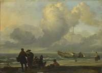 A Beach Scene with Fishermen
