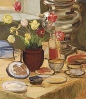 Still Life with Samovar and Tulips