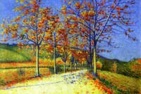 A Road with Almond Trees in Autumn