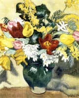 Green Pitcher, Tulips and Mimosas