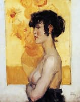 Woman in Front of Van Gogh's Sunflowers