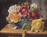 Roses in an ornamental vase