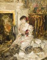 Lady Barber Seated with Yorkshire Terriers in the Music Room at Culham Court