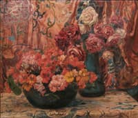 Red Flowers Amongst Drapery