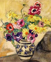 Anemones and Yellow Daisies