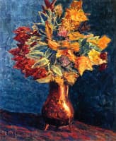 Bouquet of Autumn Leaves in a Copper Pitcher