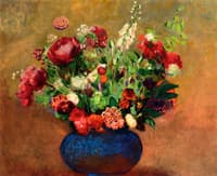 Poppies and Sweet William in a Blue Vase