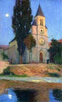 Lever de Lune derrière l'Église de la Bastide-du-Vert
