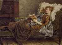Women on a fainting couch reading