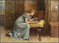 Young Girl Feeding a Cat