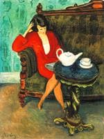 Woman in Red Green Room