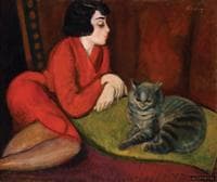 Girl on a Sofa with Cat