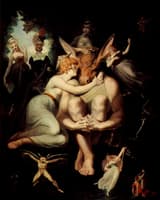 The Elf Queen Titania and labels, the weavers with donkey's head
