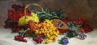 Still life of wallflowers with a mandolin