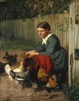 Girl feeding the chickens