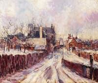 The Entrance to the Village of Mortain in the Snow