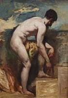 An Academic Nude of a Man Tying His Sandal