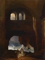 Monks in the courtyard of a monastery on the sea