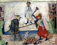 Skeletons Fighting over a Hanged Man
