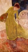 Woman Standing, Holding a Fan