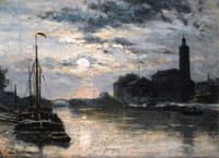 Le Canal de l'Ourcq, l'Eglise Saint-Christophe, vue du Quai de la Marne, effet de Lune