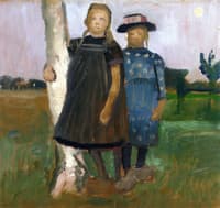 Two Girls with a Birch Tree Trunk