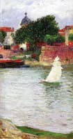 Voilier sur la Garonne devant l'Église Saint-Pierre à Toulouse